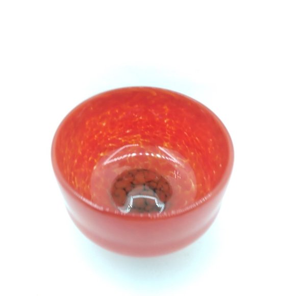 Vtg. lava red speckled art glass handblown footed votive vase signed O'dell 96 - Picture 5 of 15